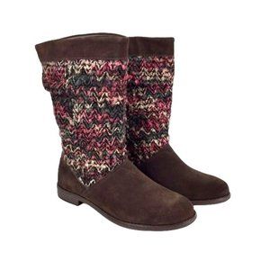 Toms Serra Sweater Slouchy Boot Brown Suede Leather Knit 8